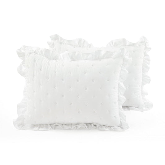 King Size Lightweight White Ruffle Reversible Oversized 3 Piece Quilt Set