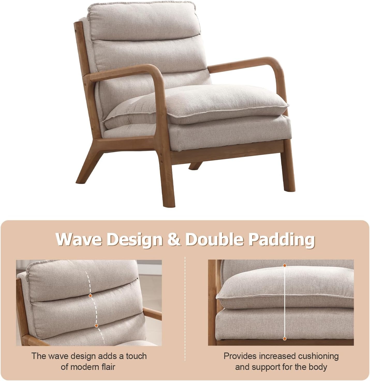 Beige Mid Century Modern Upholstered Accent Armchair