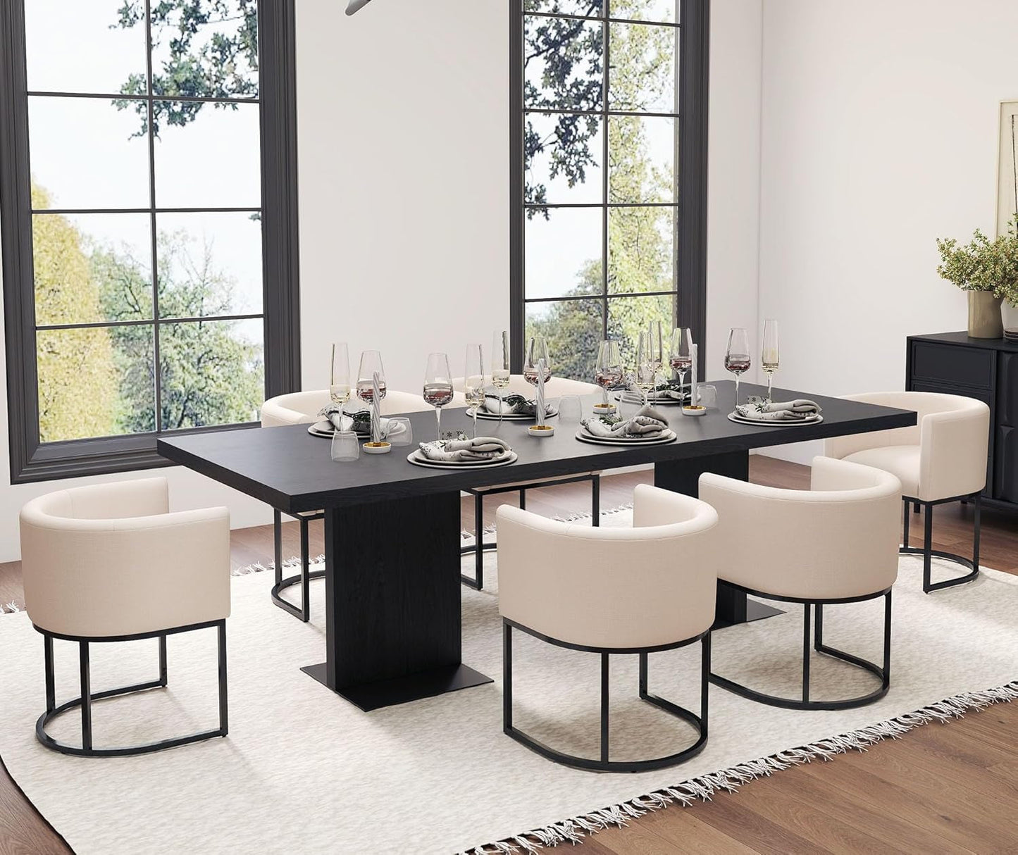 Cream Upholstered Barrel Dining Chairs 18.5-Inch Wide