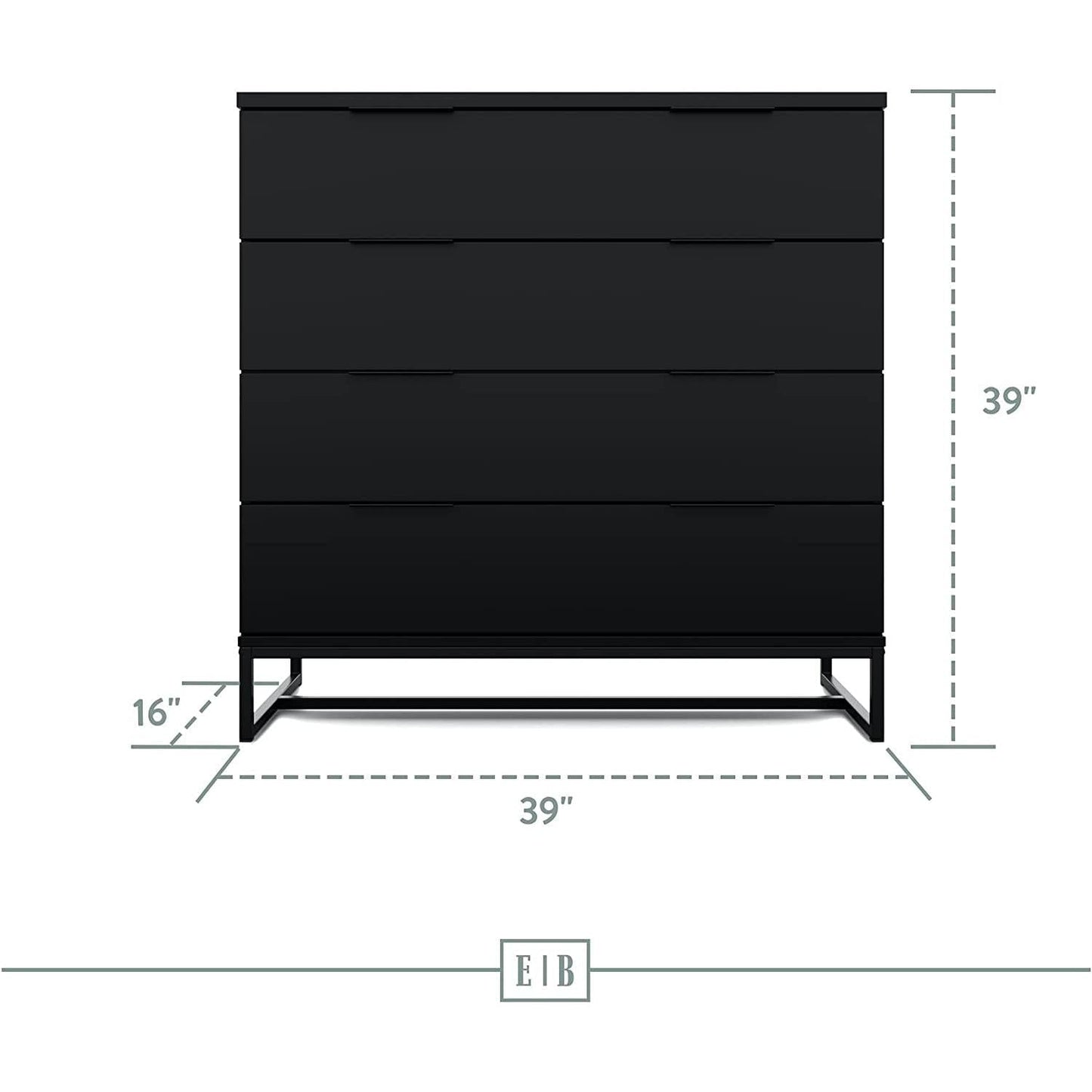 Black Modern Four Drawer Dresser Storage Chest For Bedroom