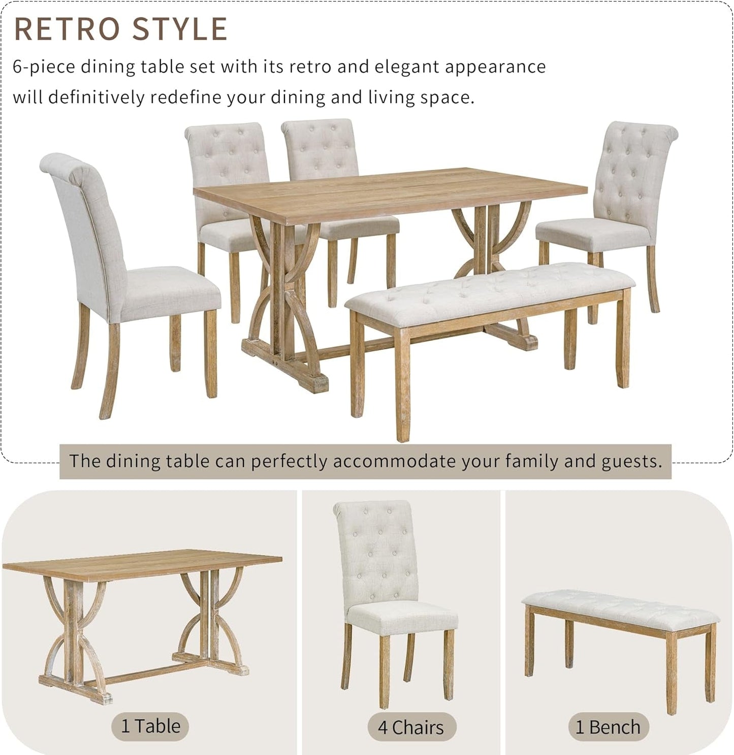 Industrial Solid Wood Rectangular Dining Table Set
