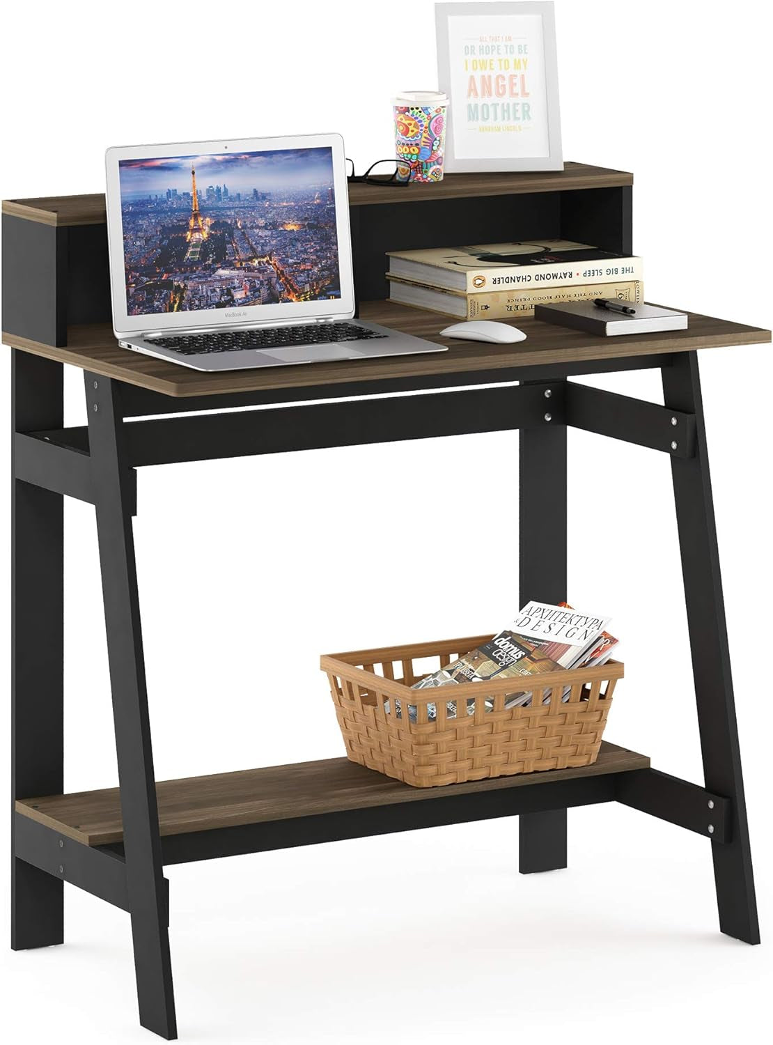 A Frame Computer Desk with Hutch Storage in Columbia Walnut
