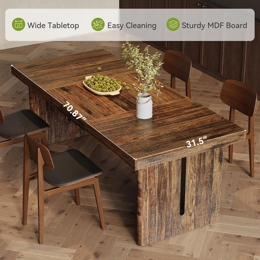 70.8 Inches Deep Brown Rustic Farmhouse Dining Table