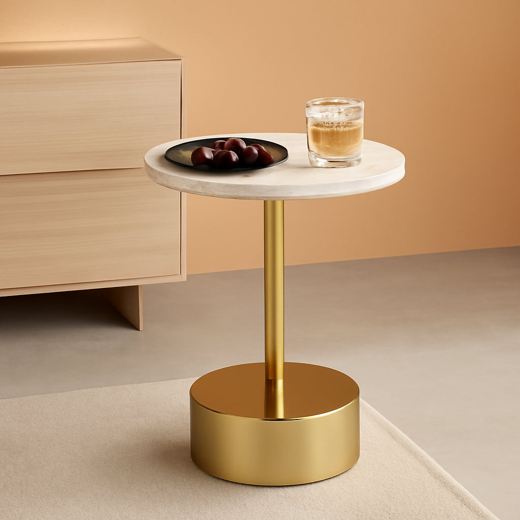 Gold Contemporary Pedestal Cocktail Table For Living