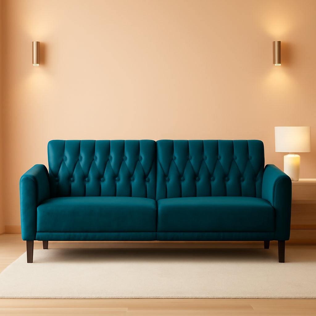 Teal Velvet Convertible Sleeper Sofa With Nailhead
