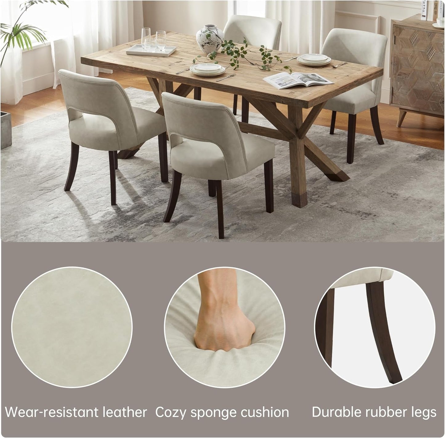 Beige Faux Leather Dining Chairs ErgonomicDesign Set