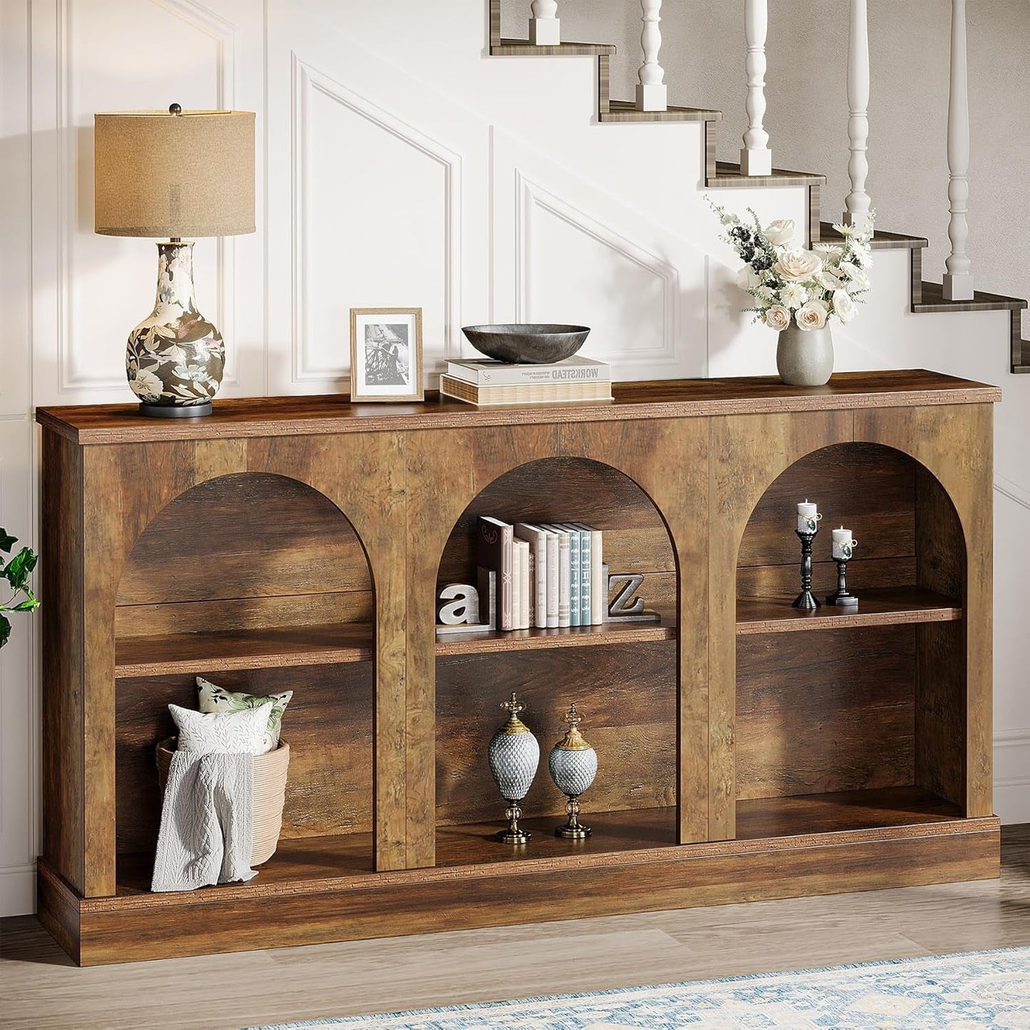 63 Inch Console Table Three Tier Storage for Entryway