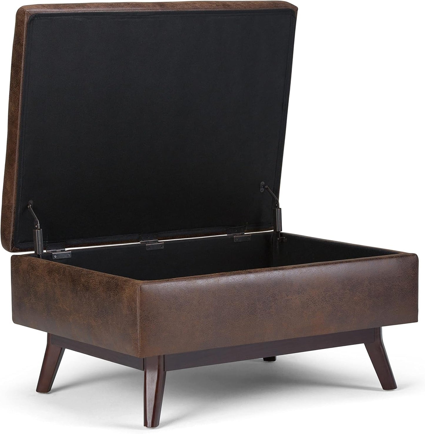 Mid Century Distressed Chestnut Lift Top Coffee Table Ottoman