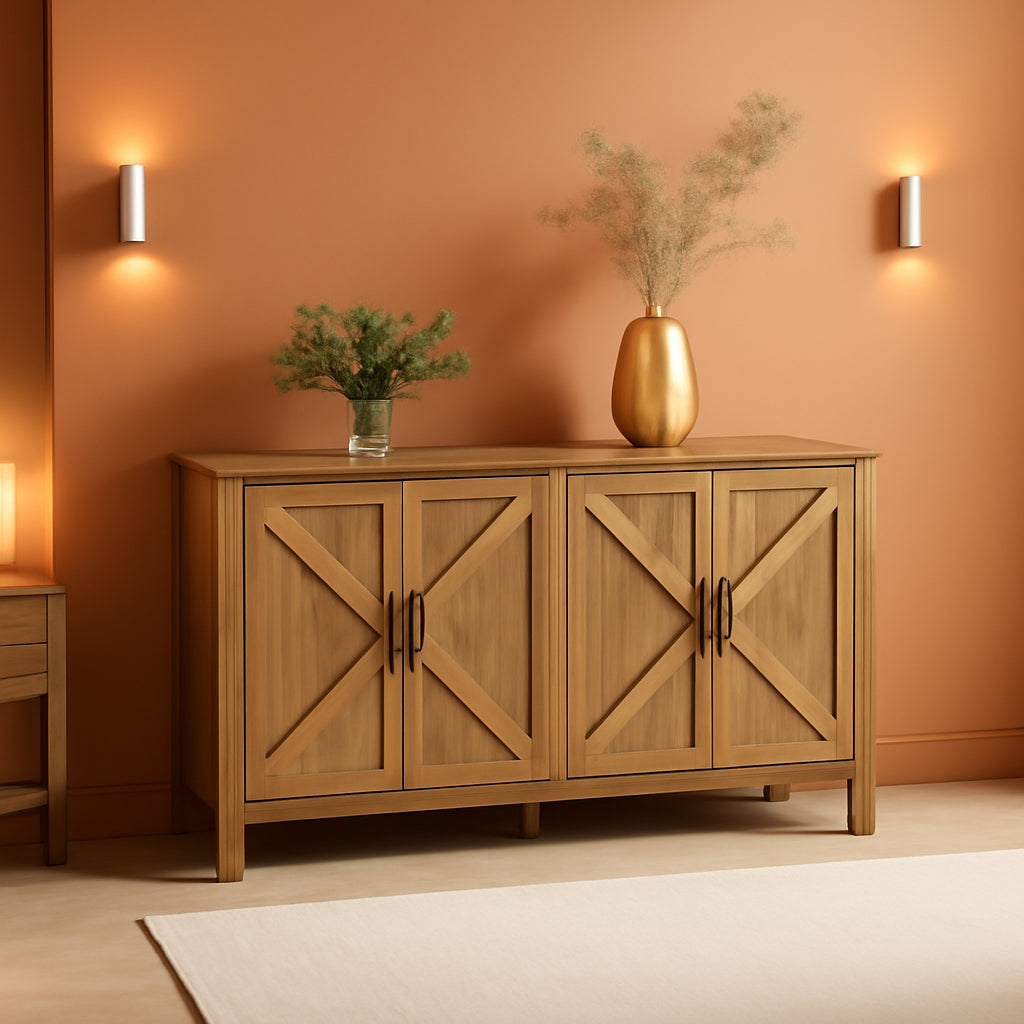 Rustic Walnut Buffet Cabinet With Adjustable Shelves