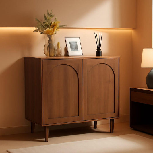 Walnut Modern Sideboard Buffet Cabinet Arched Doors