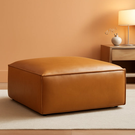 Tan Vegan Leather Contemporary Sectional Sofa Ottoman