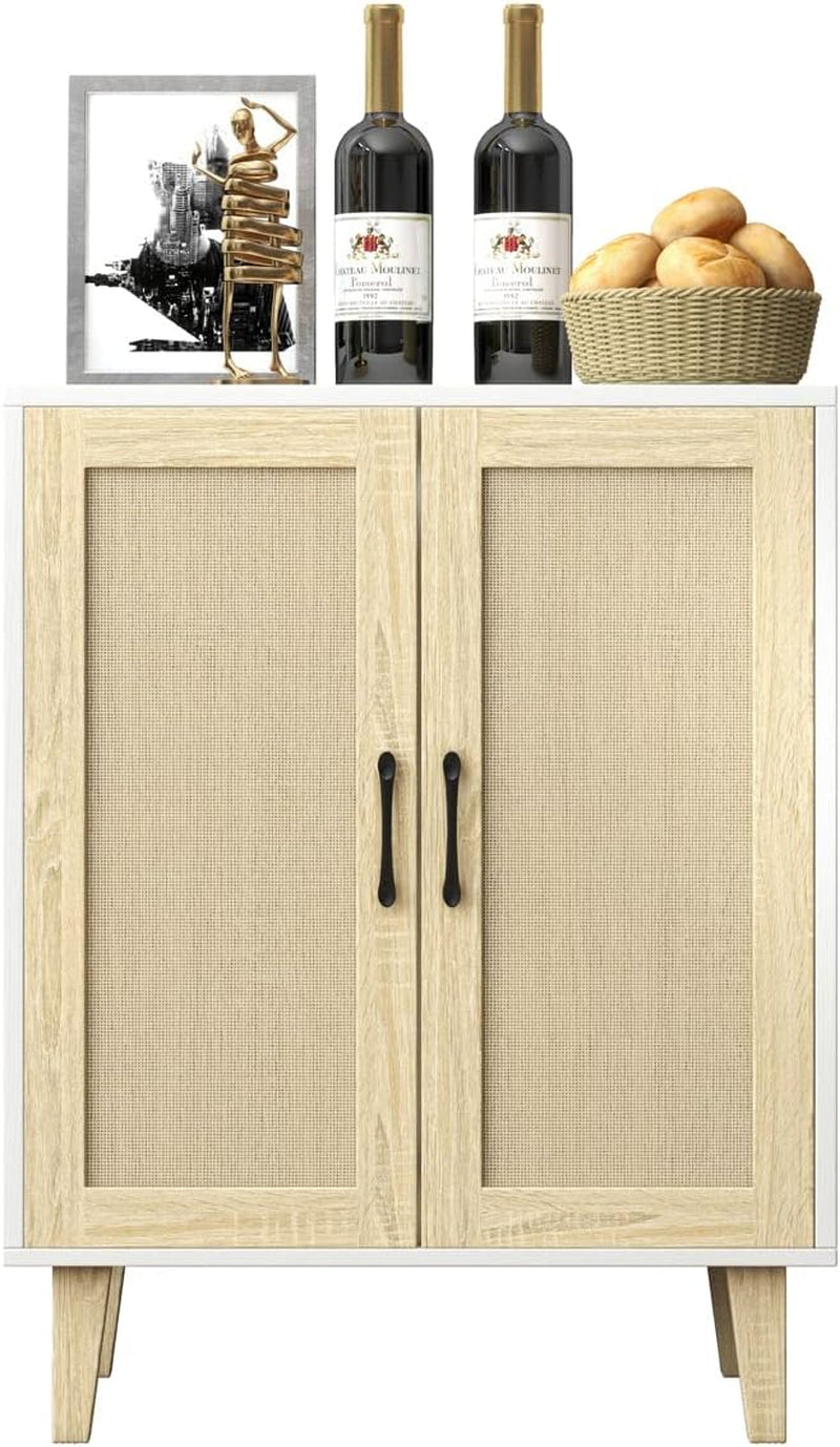 White Buffet Cabinet Sideboard With Rattan Doors Storage