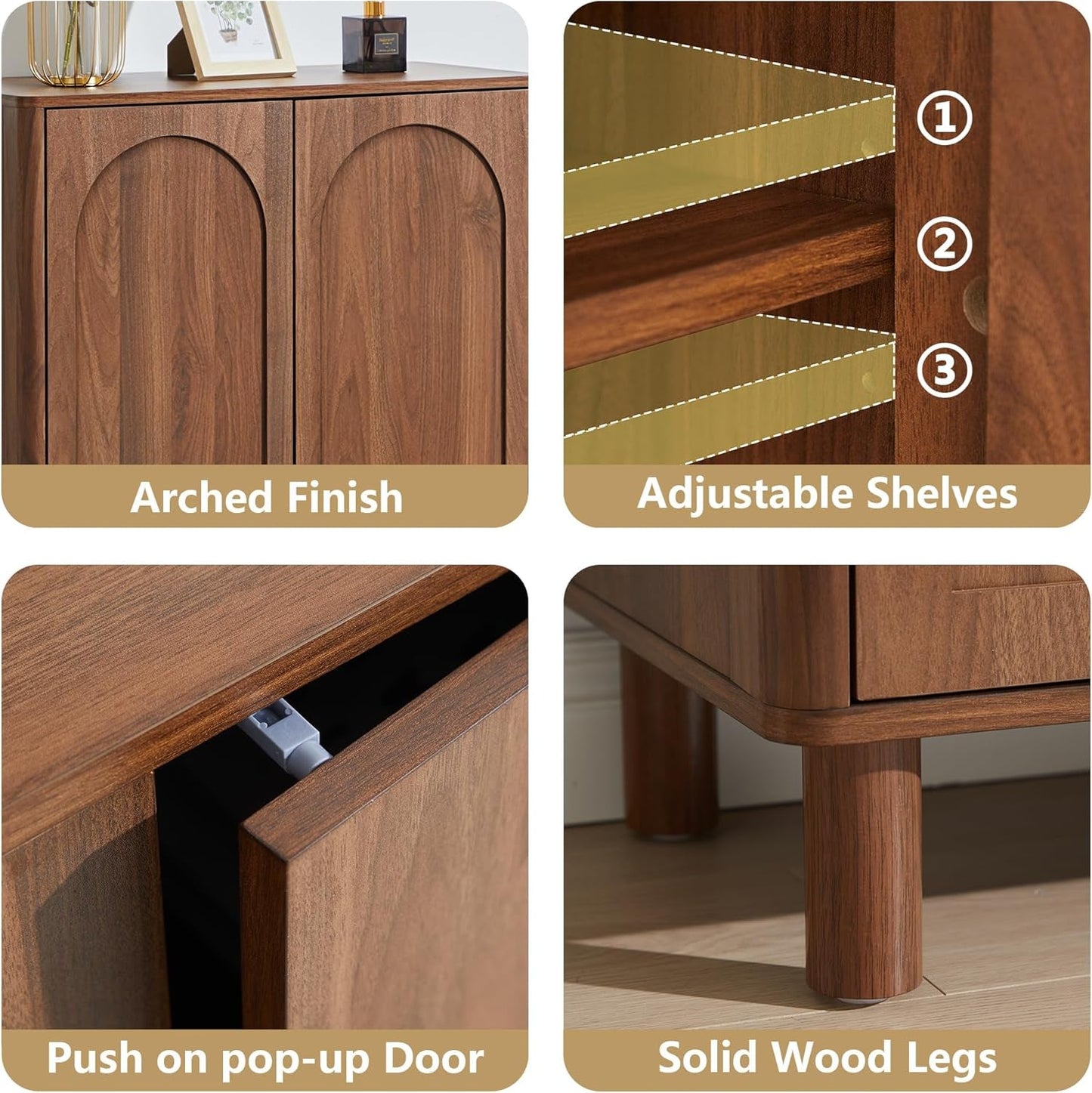 Walnut Modern Sideboard Buffet Cabinet Arched Doors