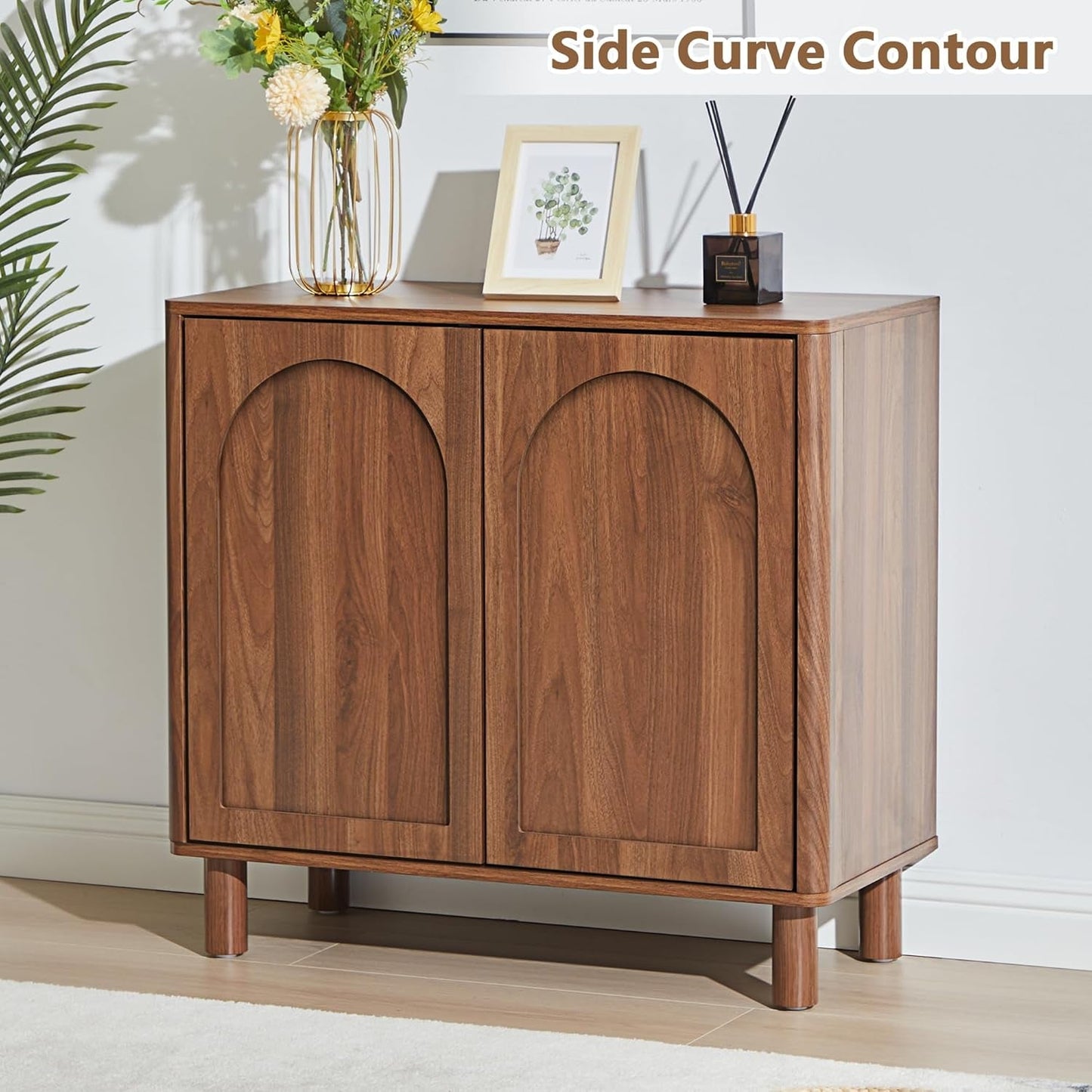 Walnut Modern Sideboard Buffet Cabinet Arched Doors