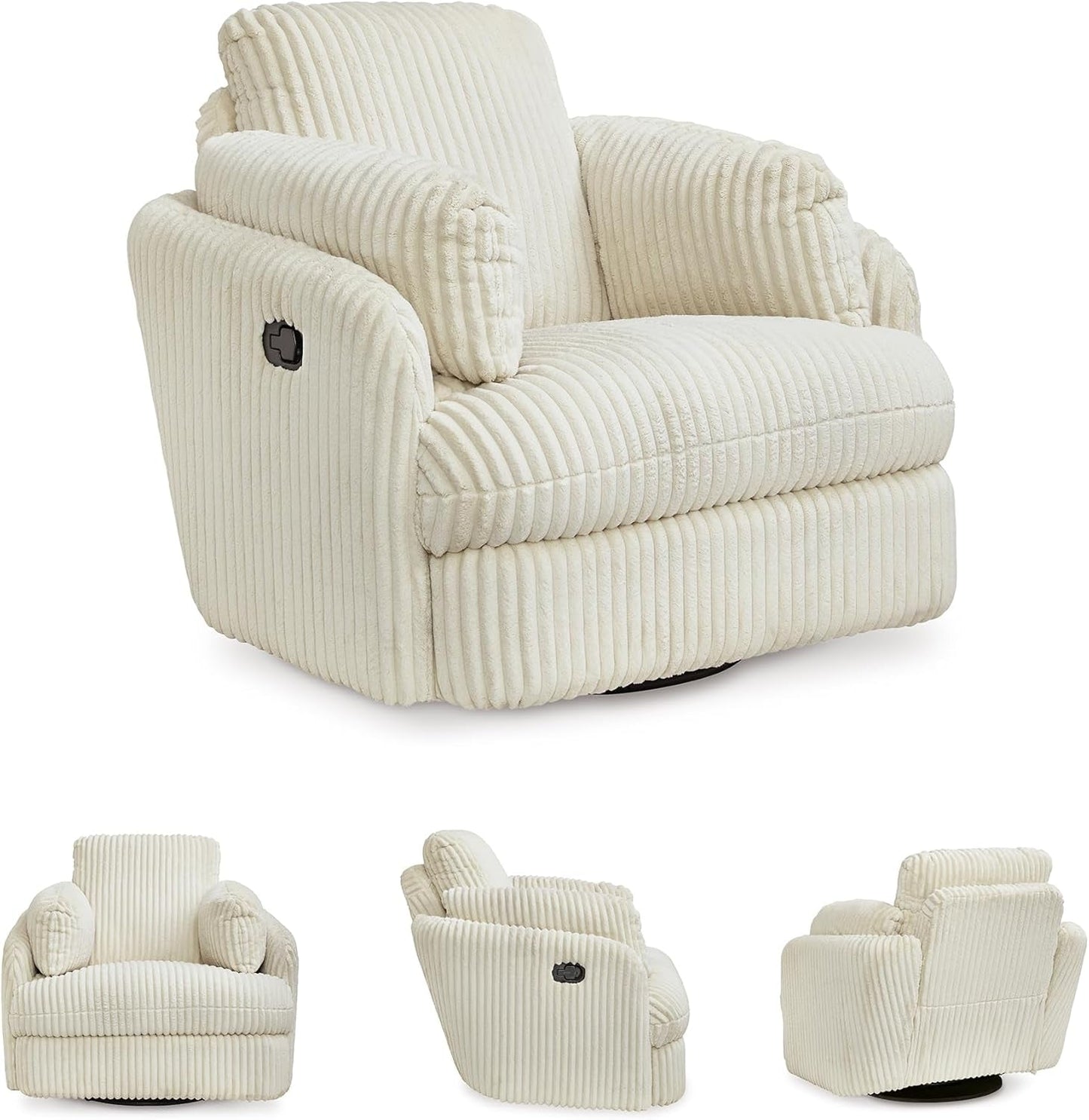 White Modern Swivel Glider Recliner With Hidden Storage