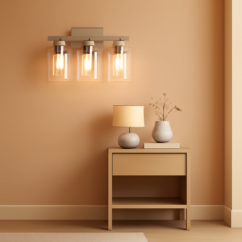 3 Light Brushed Nickel Vanity Light Fixture For Bathroom