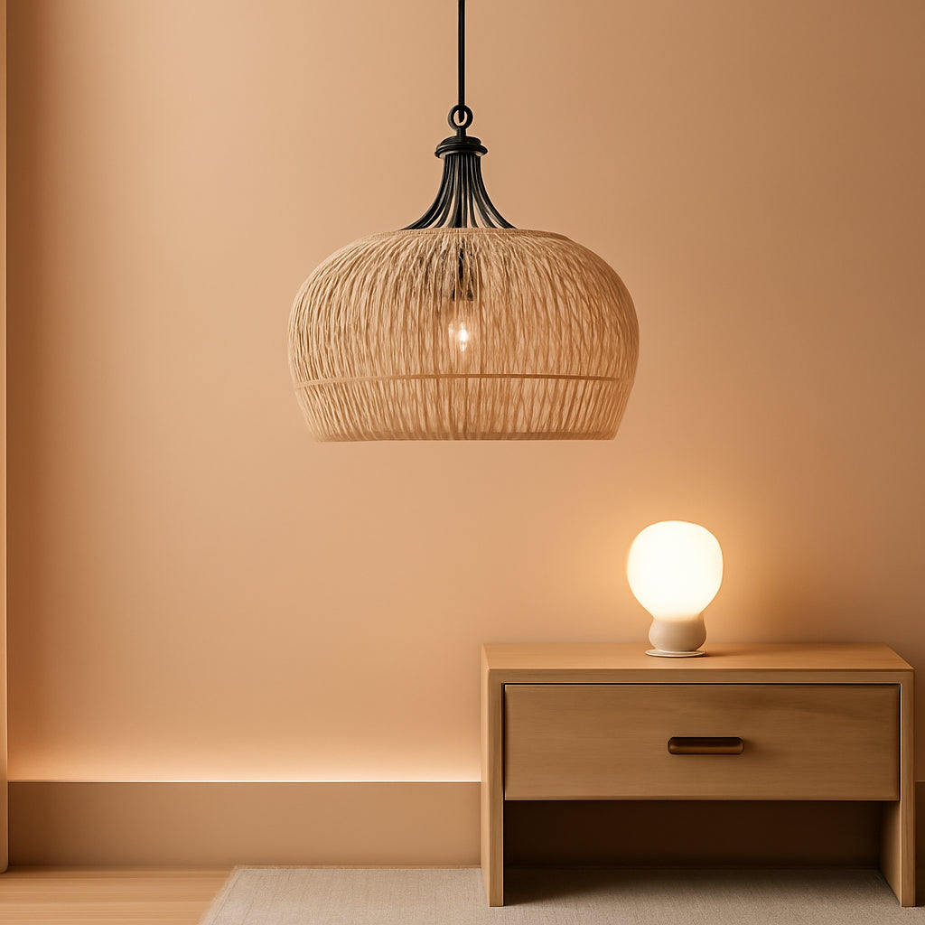 Large 5 Light Handwoven Rattan Boho Dining Room Chandelier