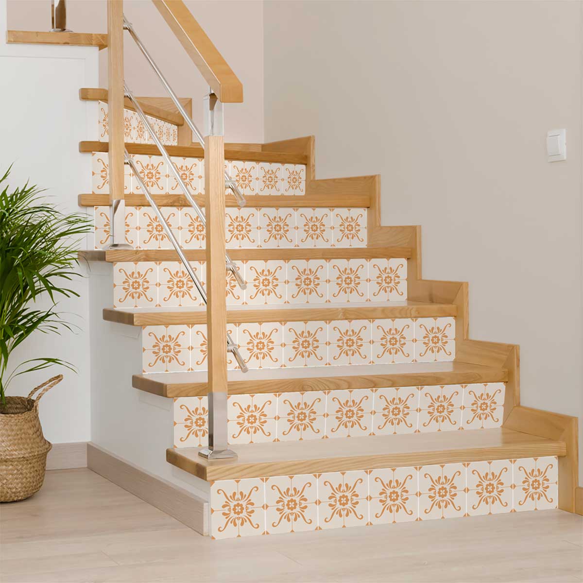 Orange and Brown pattern easy to install Removable Floor Tile Stickers for Renters Model - B82