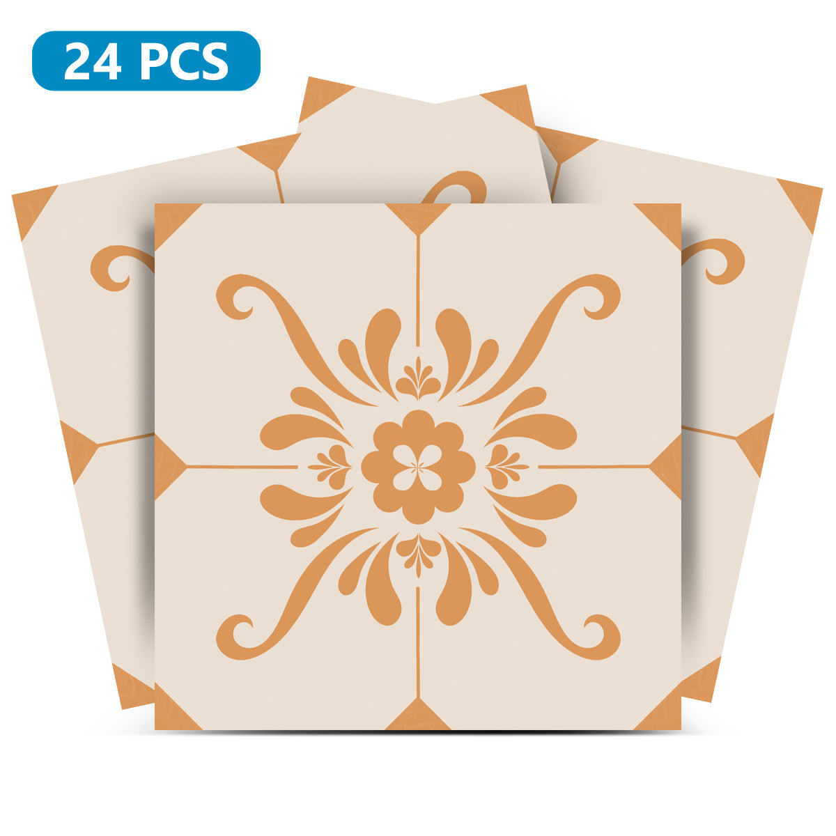 Orange and Brown pattern easy to install Removable Floor Tile Stickers for Renters Model - B82