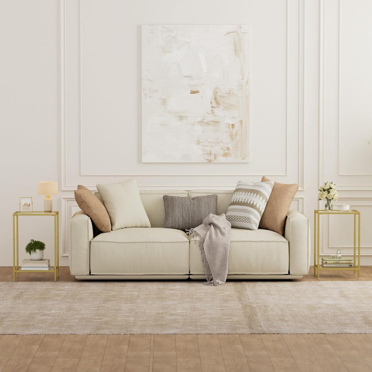 Interlocking Braced Gold Tempered Glass End Tables