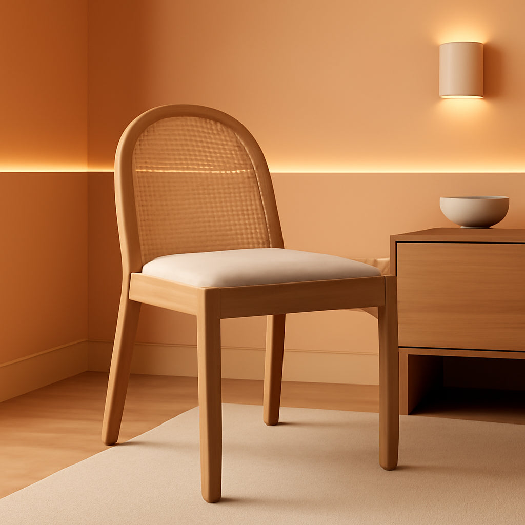 Beige Rattan Dining Chairs Featuring Contemporary Wood