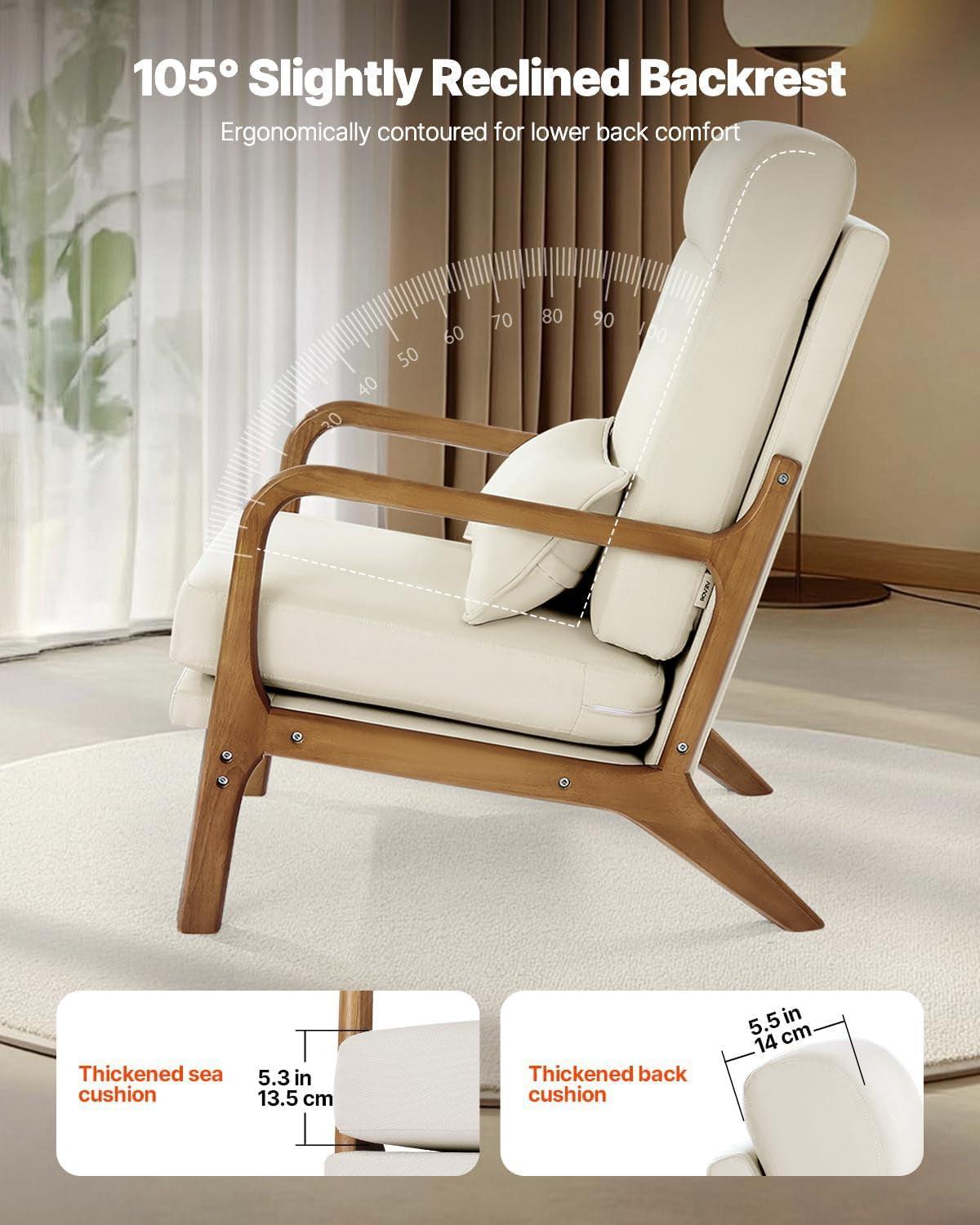 High Back Mid Century Linen Accent Chair For Living Room