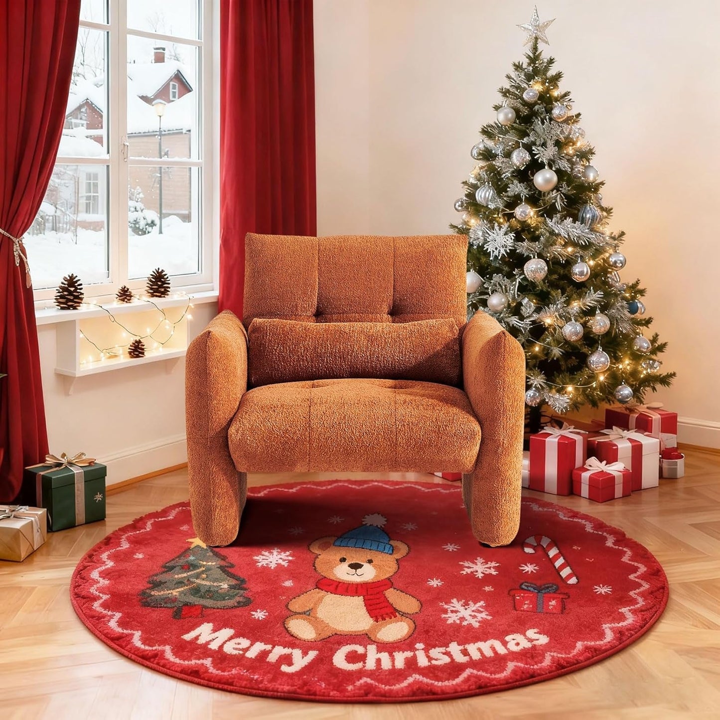 Taupe Sherpa Upholstered Accent Arm Chair Luxurious