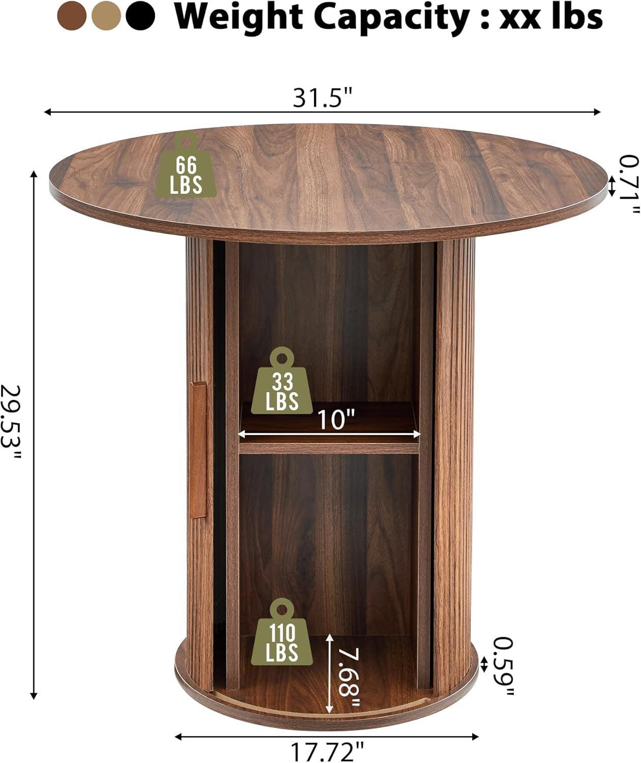 31.5 Inch Walnut Round Dining Table For Two To Four