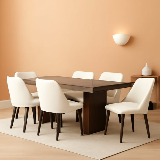 Beige Upholstered Dining Chairs With Wood Legs Set Of 6