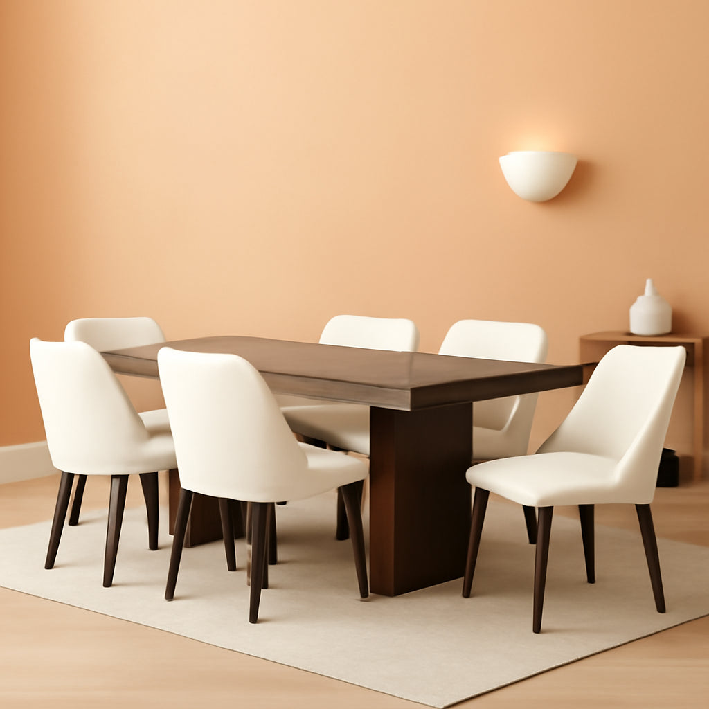 Beige Upholstered Dining Chairs With Wood Legs Set Of 6