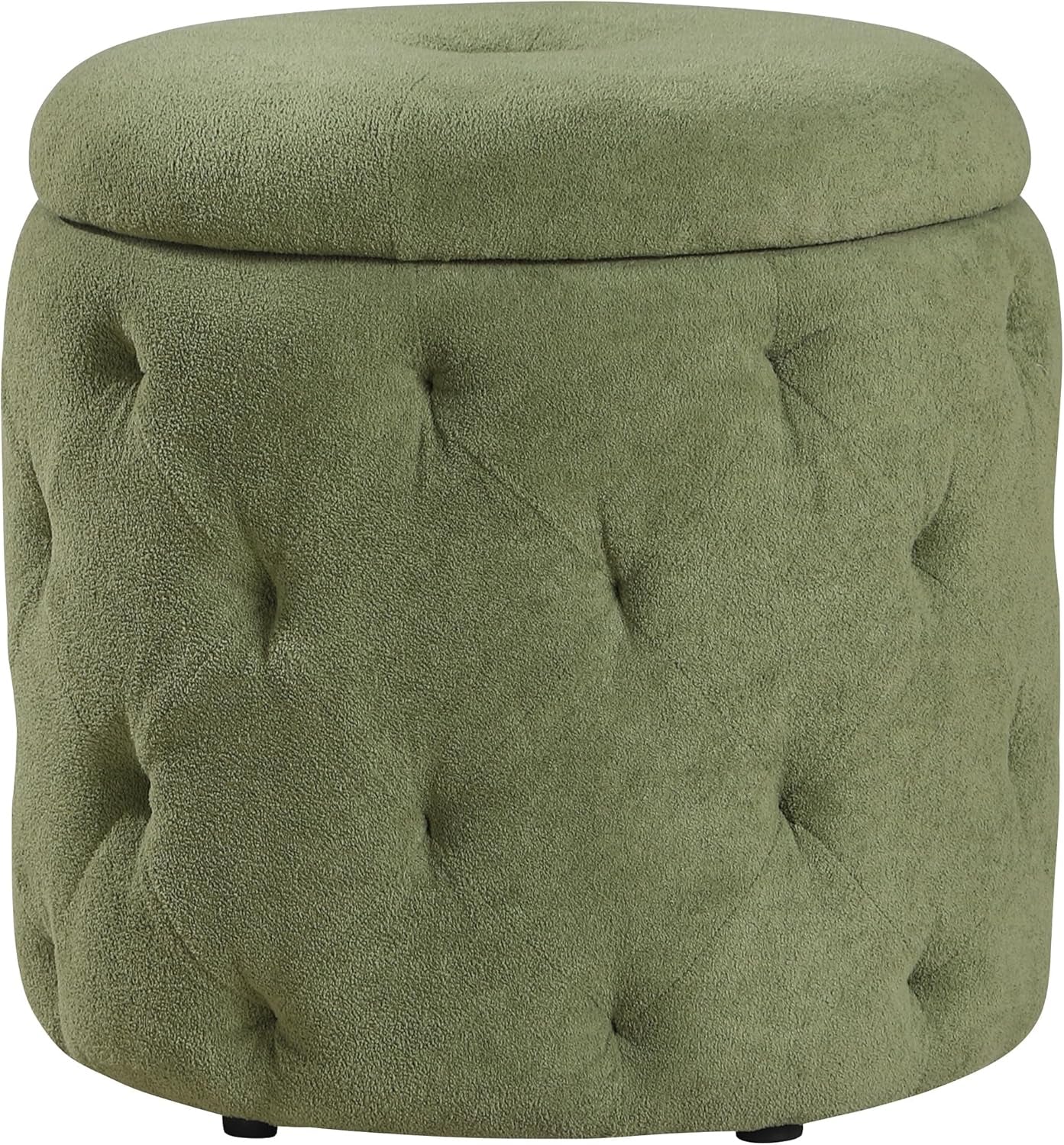 Circular Moss Green Storage Ottoman Diamond Tufted
