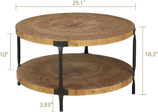 Round Boho Solid Hardwood Coffee Table 29 Inch Natural