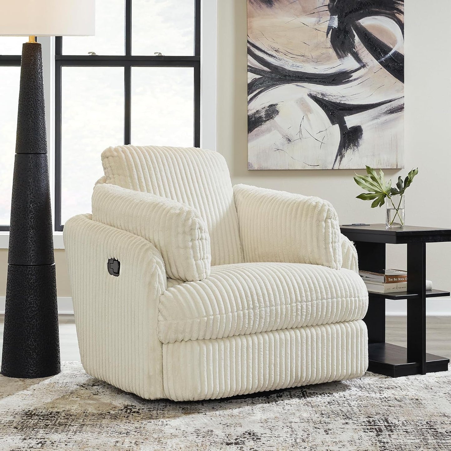 White Modern Swivel Glider Recliner With Hidden Storage