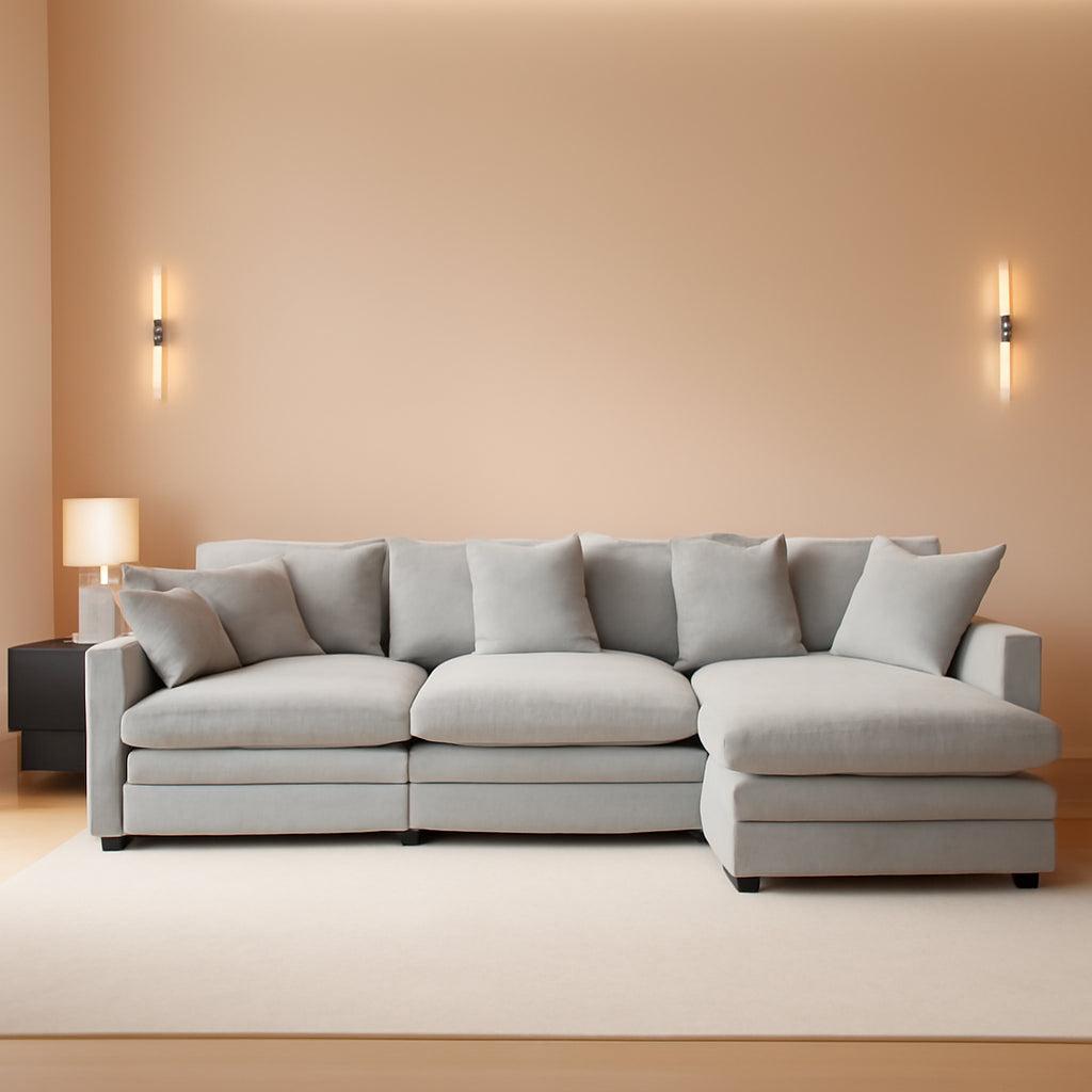 111 Inch L Shaped Modern Glam Sofa Sectional With Ottoman Cloud Foam Cushions Grey Chenille