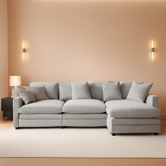 111 Inch L Shaped Modern Glam Sofa Sectional With Ottoman Cloud Foam Cushions Grey Chenille