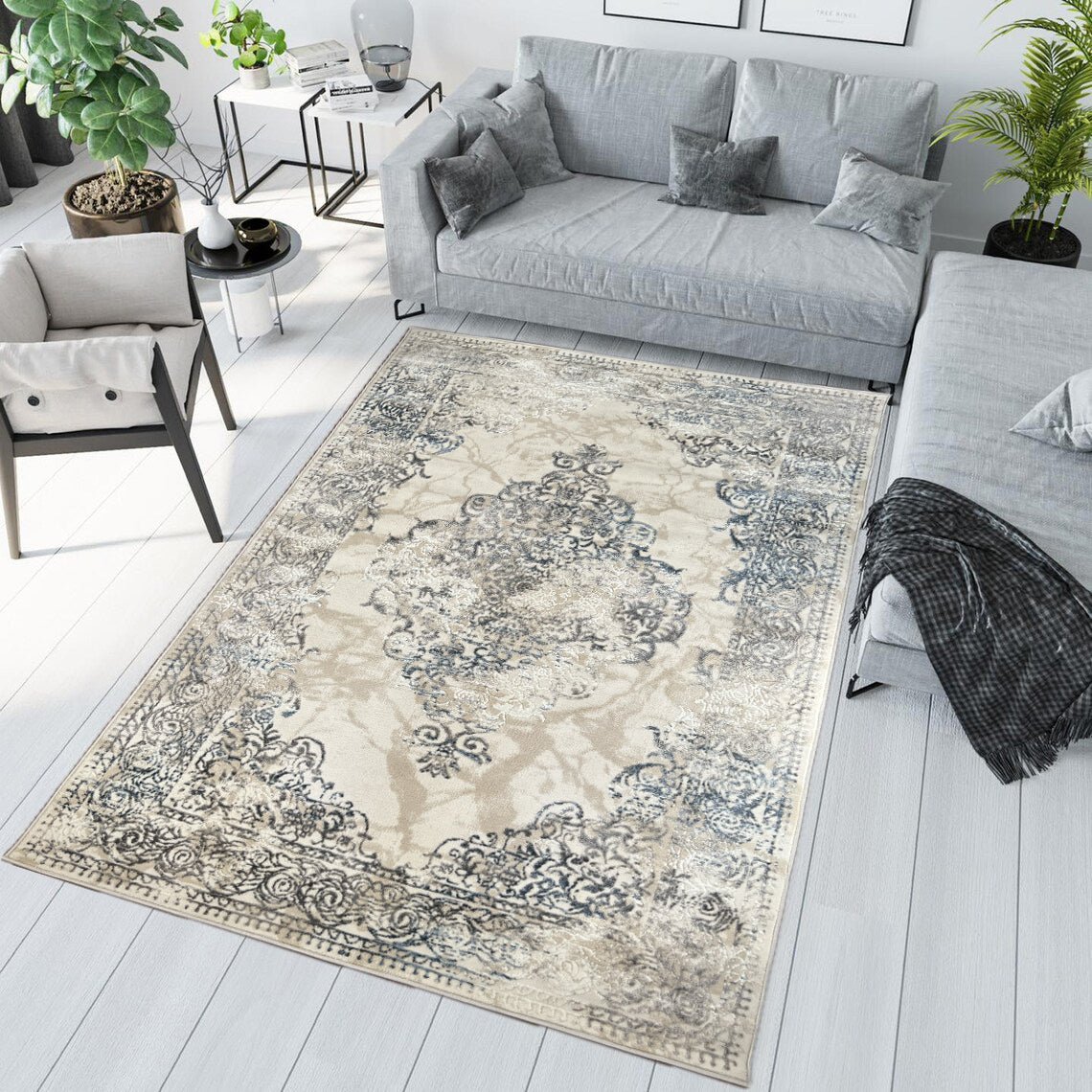 Canvello Area Rugs Premium Rugs for Living Room, Bedroom, Home Dining, Ivory, Grey, Beige, Blue