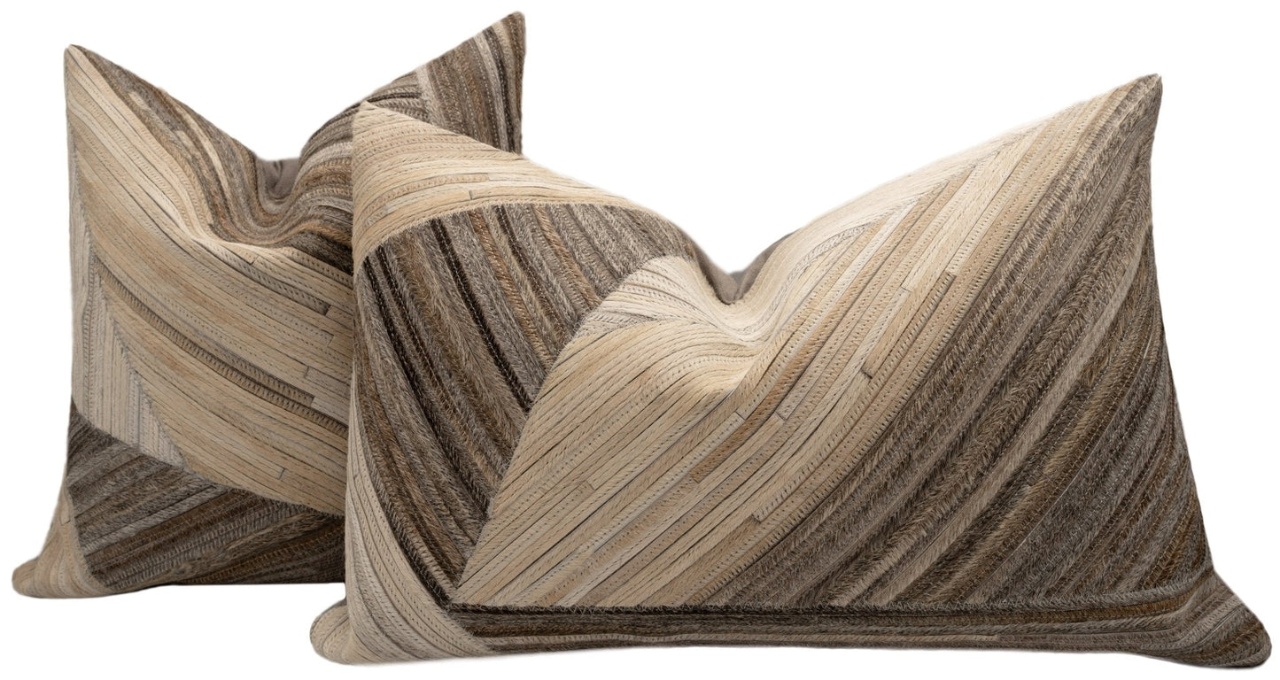 Canvello Genuine Cowhide Leather Decorative Throw Pillows - Handmade Patchwork Boho Accent Pillows For Sofa, Couch, Bed, Chair - Western Southwestern Farmhouse Pillow Covers With Feather Down Insert Included)