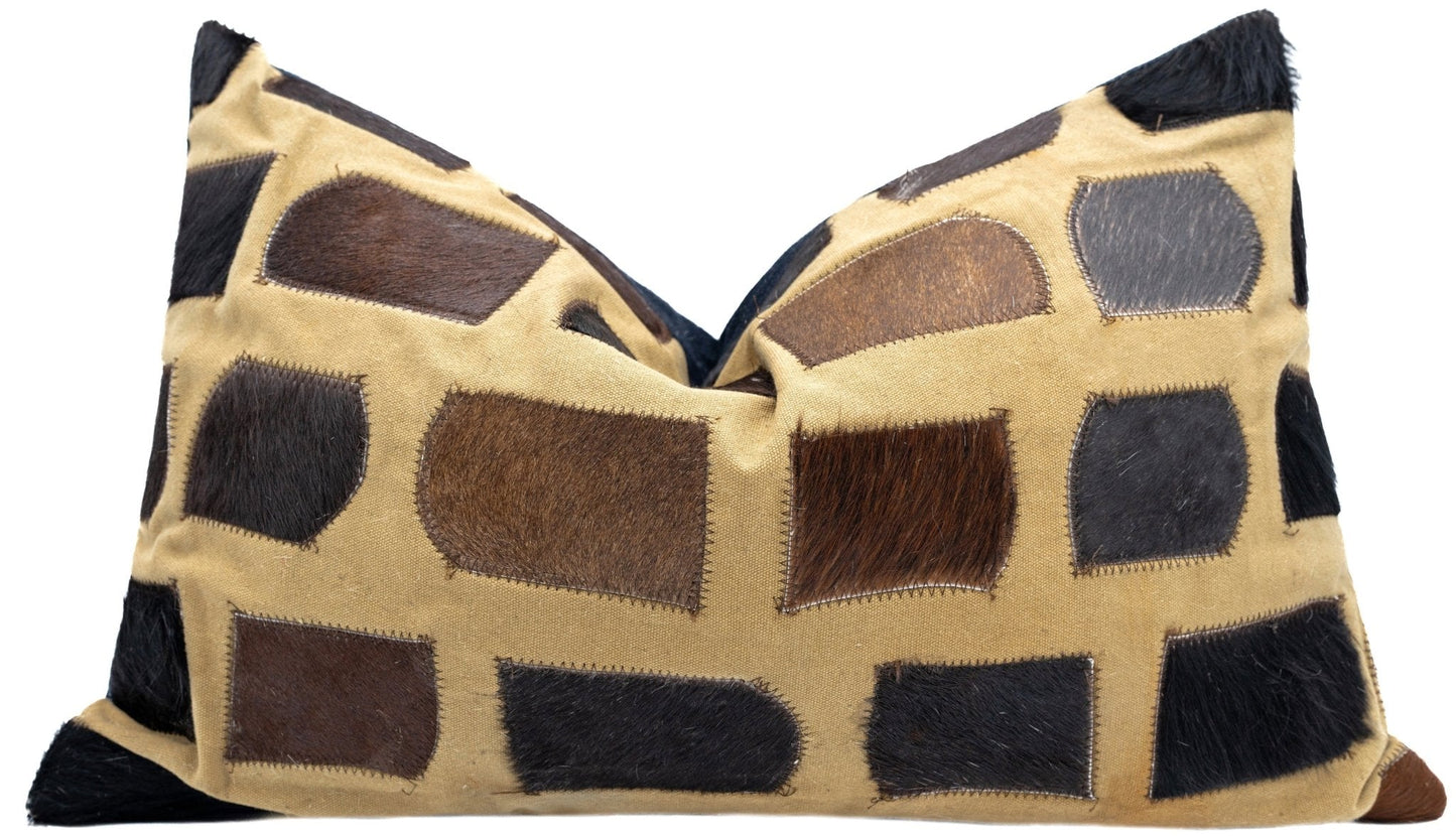 Canvello Genuine Cowhide Leather Decorative Throw Pillows - Handmade Patchwork Boho Accent Pillows For Sofa, Couch, Bed, Chair - Western Southwestern Farmhouse Pillow Covers With Feather Down Insert Included