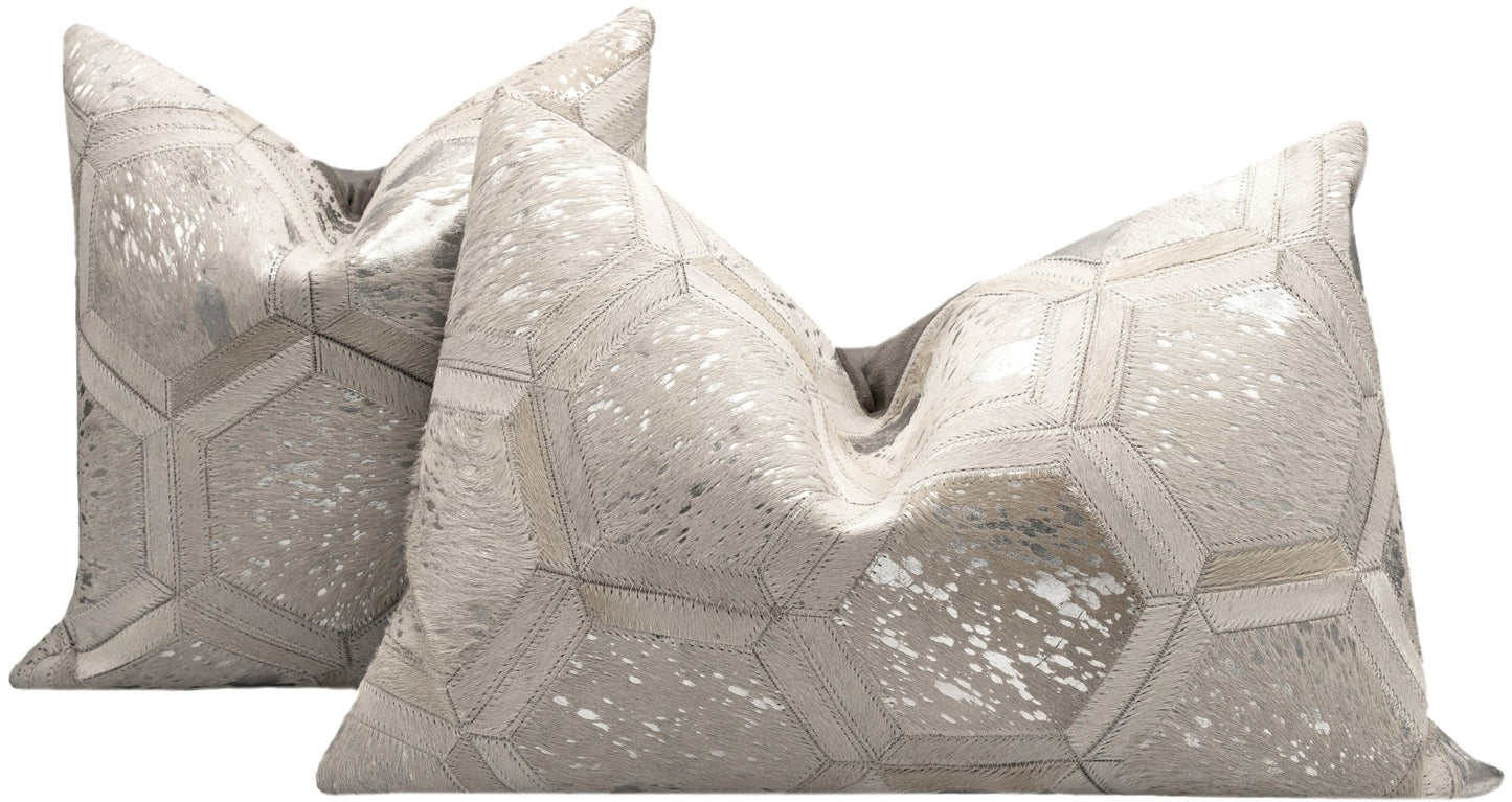 Canvello Genuine Cowhide Leather Decorative Throw Pillows - Handmade Patchwork Boho Accent Pillows For Sofa, Couch, Bed, Chair - Western Southwestern Farmhouse Pillow Covers With Feather Down Insert Included