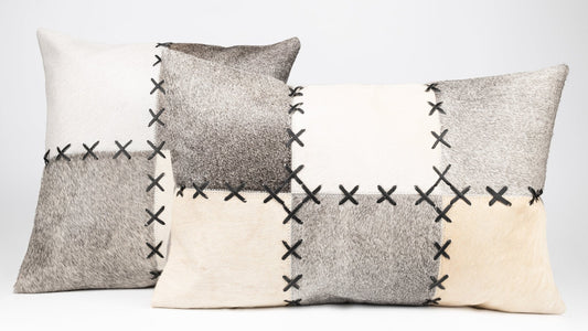 Canvello Genuine Cowhide Leather Decorative Throw Pillows - Handmade Patchwork Boho Accent Pillows For Sofa, Couch, Bed, Chair - Western Southwestern Farmhouse Pillow Covers With Feather Down Insert Included