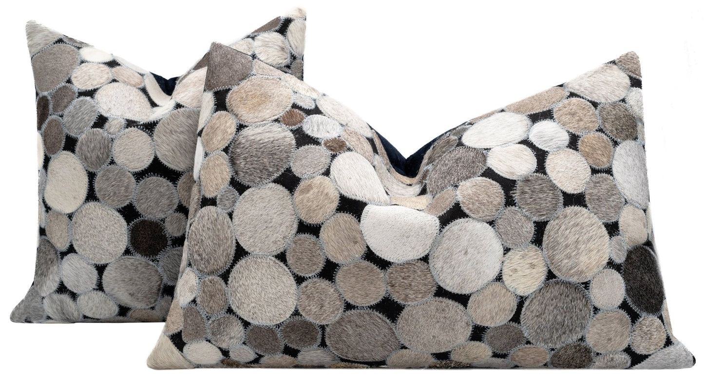 Canvello Genuine Cowhide Leather Decorative Throw Pillows - Handmade Patchwork Boho Accent Pillows For Sofa, Couch, Bed, Chair - Western Southwestern Farmhouse Pillow Covers With Feather Down Insert Included)