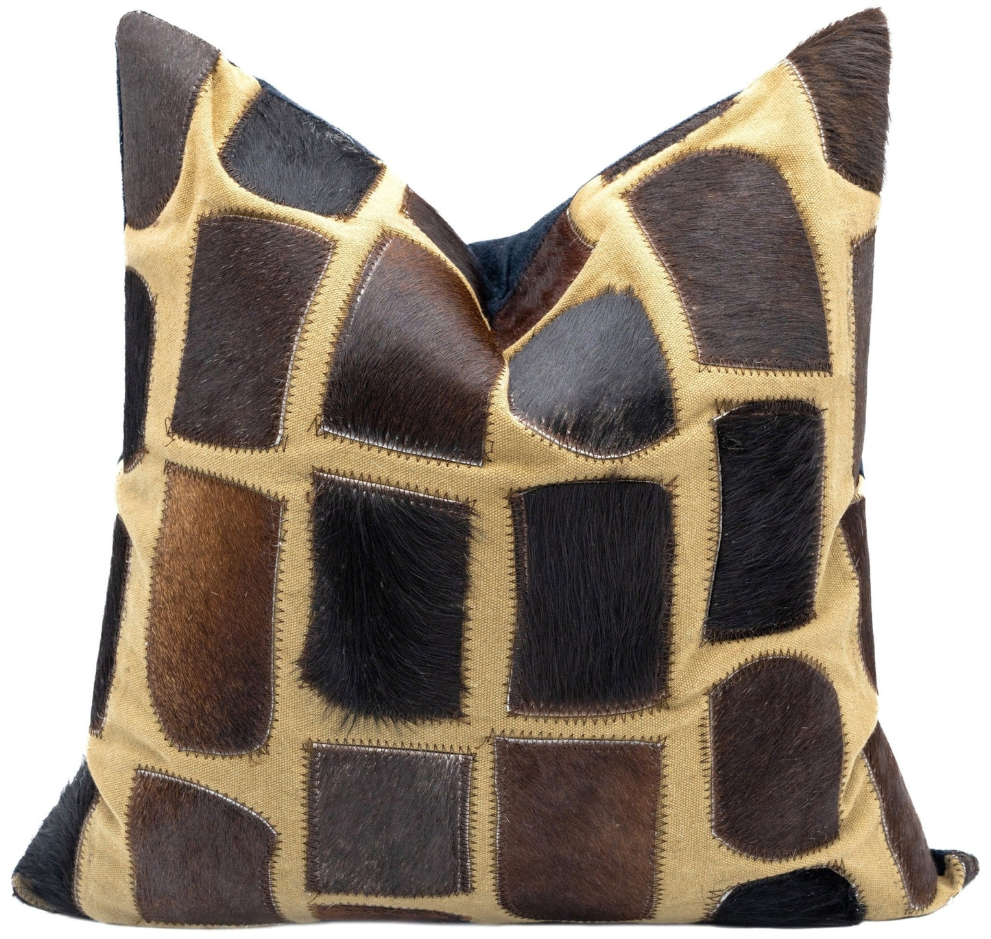 Canvello Genuine Cowhide Leather Decorative Throw Pillows - Handmade Patchwork Boho Accent Pillows For Sofa, Couch, Bed, Chair - Western Southwestern Farmhouse Pillow Covers With Feather Down Insert Included