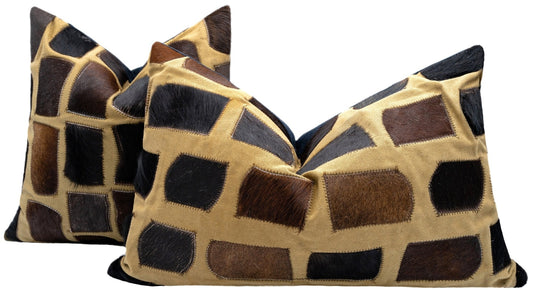 Canvello Genuine Cowhide Leather Decorative Throw Pillows - Handmade Patchwork Boho Accent Pillows For Sofa, Couch, Bed, Chair - Western Southwestern Farmhouse Pillow Covers With Feather Down Insert Included