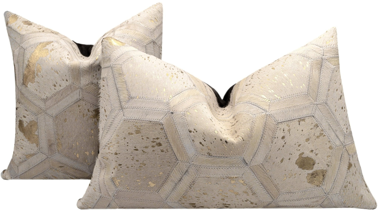 Canvello Genuine Cowhide Leather Decorative Throw Pillows - Handmade Patchwork Boho Accent Pillows For Sofa, Couch, Bed, Chair - Western Southwestern Farmhouse Pillow Covers With Feather Down Insert Included)