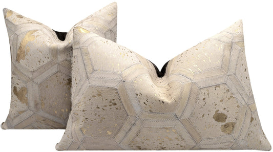 Canvello Genuine Cowhide Leather Decorative Throw Pillows - Handmade Patchwork Boho Accent Pillows For Sofa, Couch, Bed, Chair - Western Southwestern Farmhouse Pillow Covers With Feather Down Insert Included)