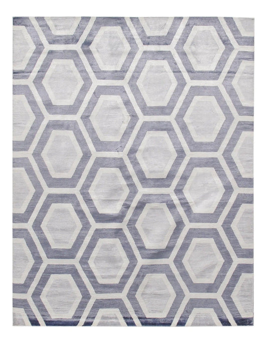 Canvello Gray Color Fine Hand Knotted Modern Rug - 9' X 12'