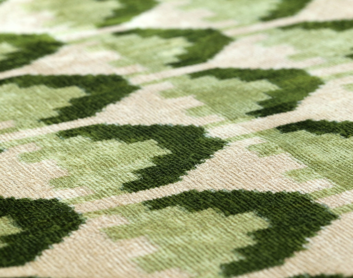 Canvello Handmade Velvet Lumbar Pillow in Green and Cream Ikat Design - High-Quality Decorative Accent with Premium Down Feather Insert