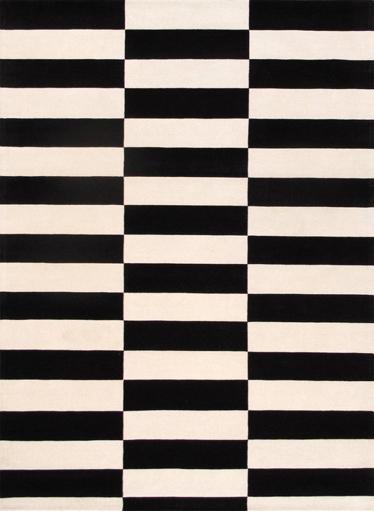 Canvello Modern Hand-Tufted White/Black Bsilk & Wool Area Rug- 5' X 8'