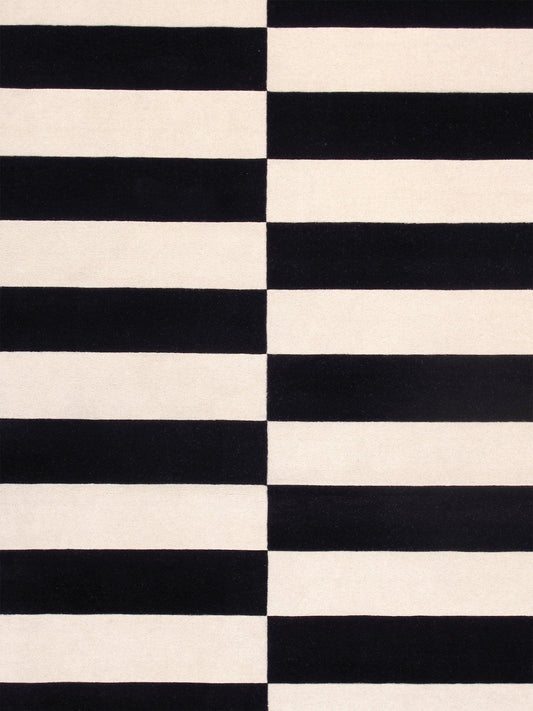 Canvello Modern Hand-Tufted White/Black Bsilk & Wool Area Rug- 5' X 8'