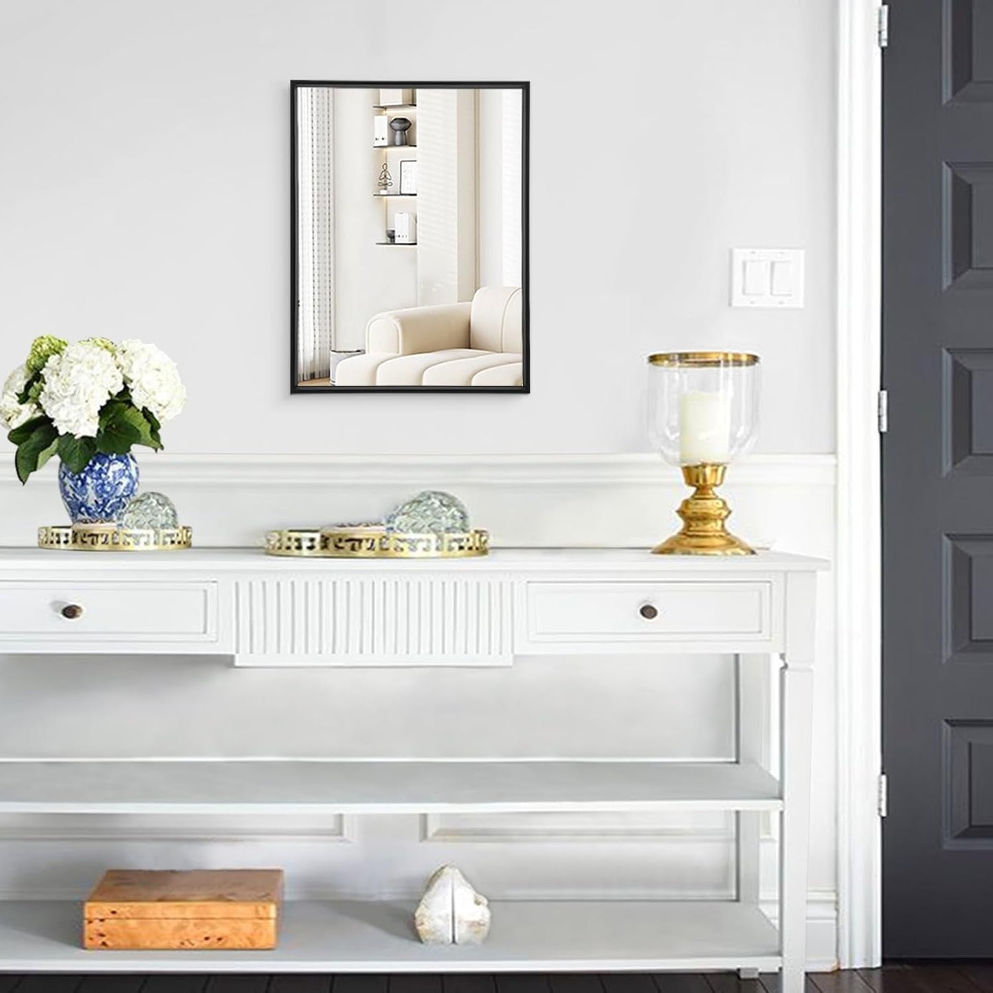 Rectangular Aluminum Frame Wall Mirror Black 20x28Inches